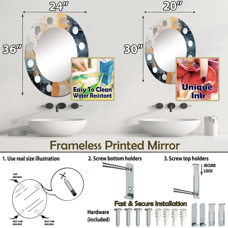 Amesley - Miroir mural moderne ovale, 30 po x 20 po
