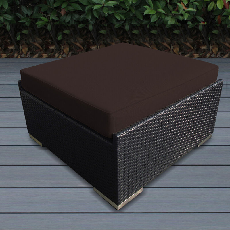 Billyjo Wicker Outdoor Ottoman, Gray, Black