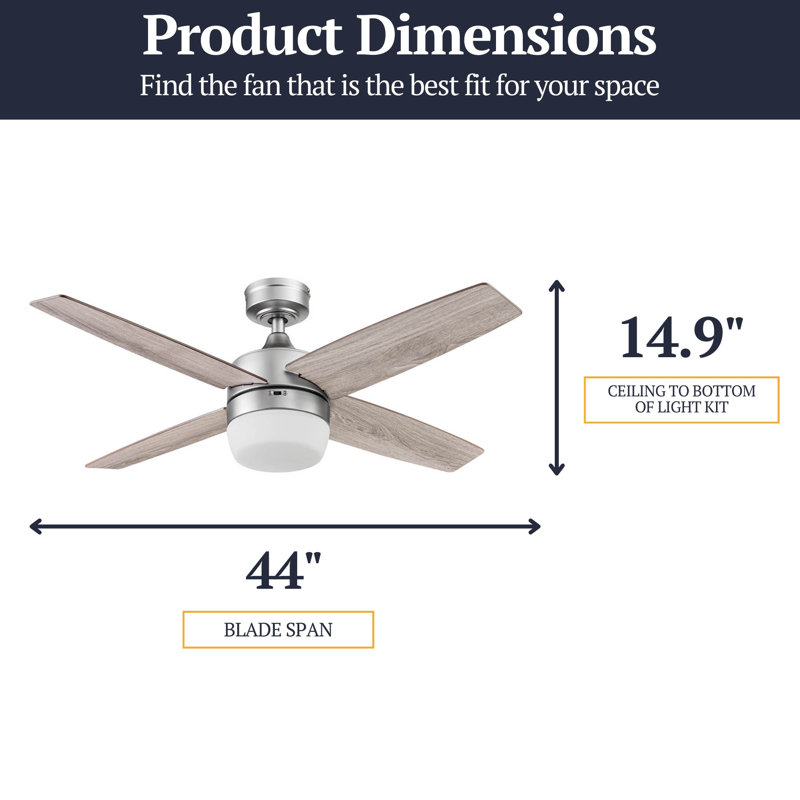 Frittelli 44'' Ceiling Fan with LED Lights and Remote Included, Pewter