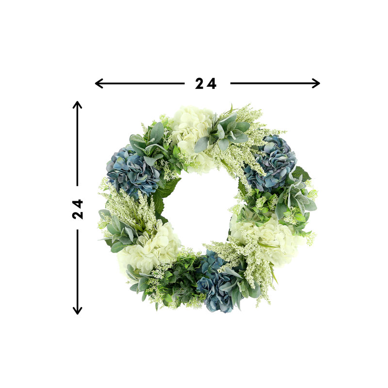 24'' Grapevine Wreath with Hydrangea, Lamb's Ear and Heather