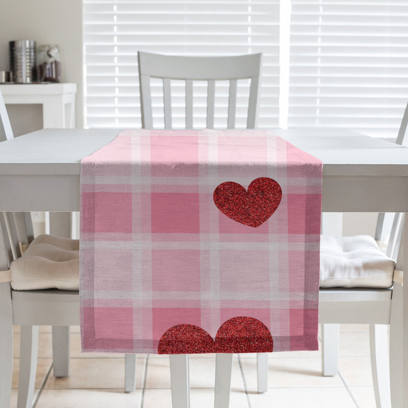 Chemin de table fête du saint-valentin hole hol, L 72 po x l 16 po, Rose / Rouge, Mélange de coton