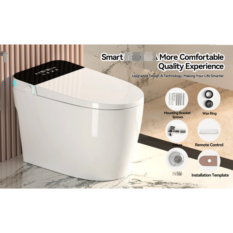 Intelligent Bidet Toilet With Heated Seat, Auto Open/Close, Warm Air Drying, And Night - Siphonic Jet For Cleanliness, Battery Backup, Rear Move Washing Smart Open/Close Lid, Water, Remote Control