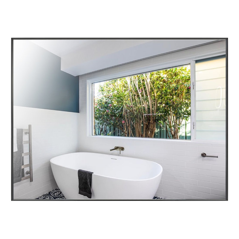 Modern & Contemporary Rectangle Bathroom Vanity Mirror Metal Framed Wall Mirror, Black, 48" x 36"