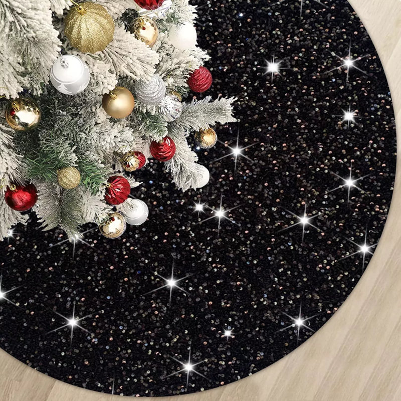 Jupe d'arbre de Noël 35 po Sequin, Noir, H 1 po x l 35 po x P 35 po