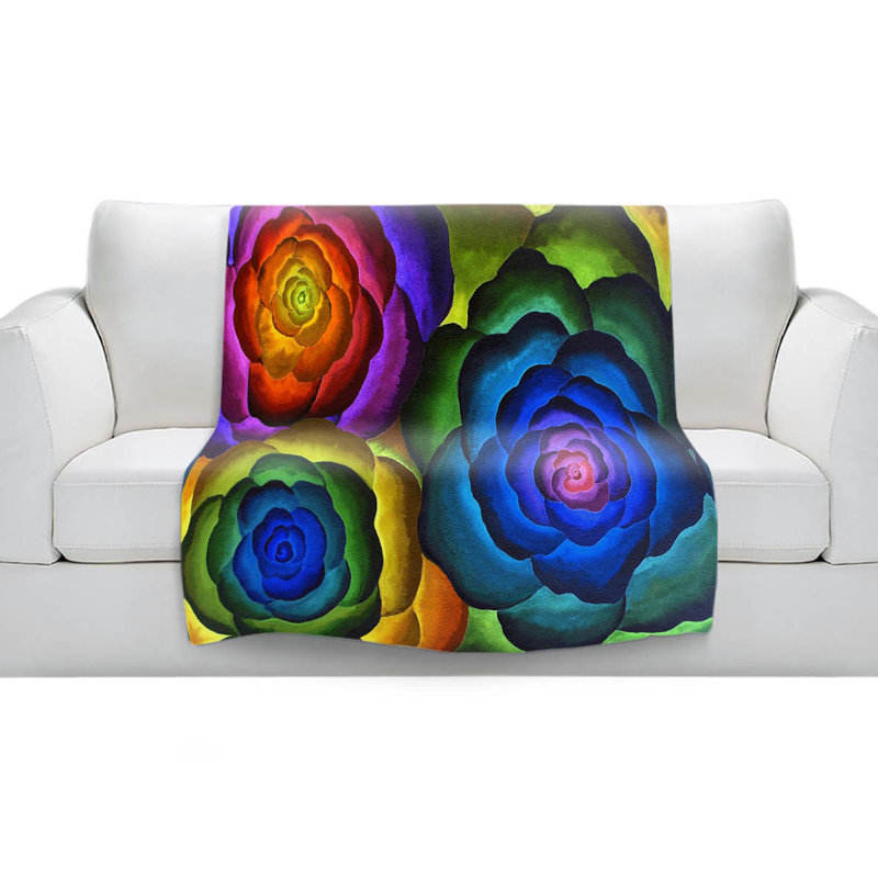 Couverture sherpa doux pour fleurs joyeuses iv, l 68 po x L 80 po