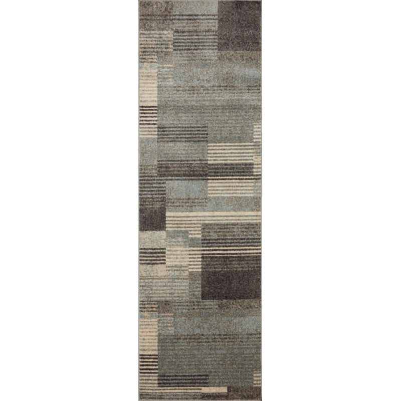 Tapis gris à motif géométrique Hakan, Tapis de couloir 2 pi 3 po x 7 pi 6 po