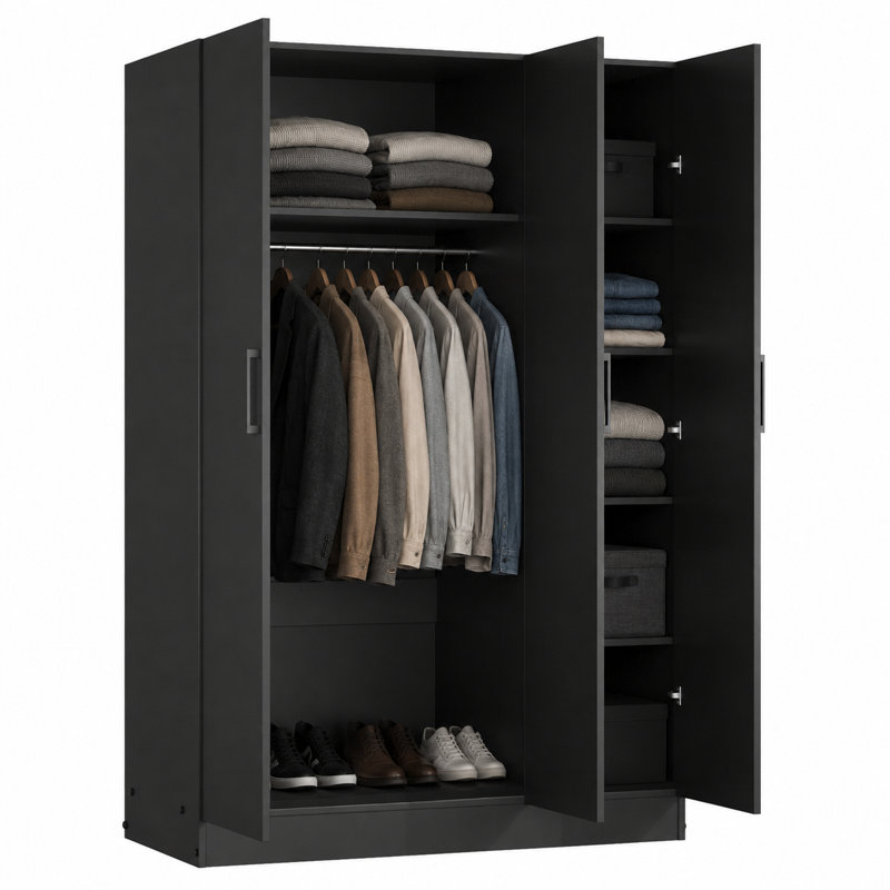Armoire 3 portes avec miroir pleine longueur, Black