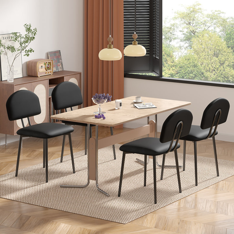 Modern Faux Leather Dining Chairs Set Of 4, Upholstered Kitchen & Dining Room Chairs With Padded Seat And Gold Metal Legs, Contemporary Side Chairs For Dining Room, Living Room, Vanity