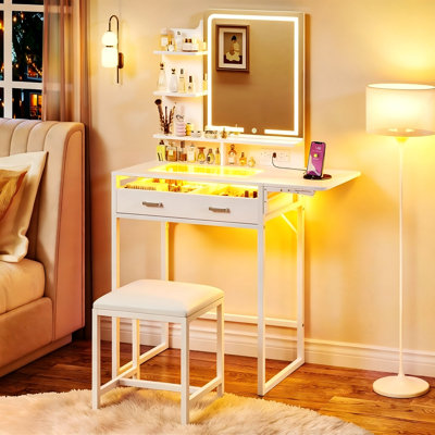 53'' Vanity Desk with Mirror and Lights, Makeup Vanity Desk with Lights 3 Colors