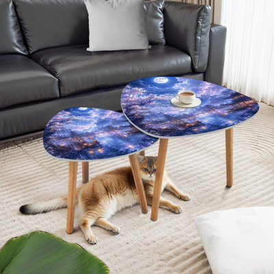 Ensemble de 2 tables gigognes triangulaires Cherry Blossom Fantasy City Pagodas