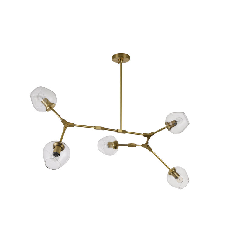 Lustre en chrome 5 lumières Industrial, Chrome, Transparent