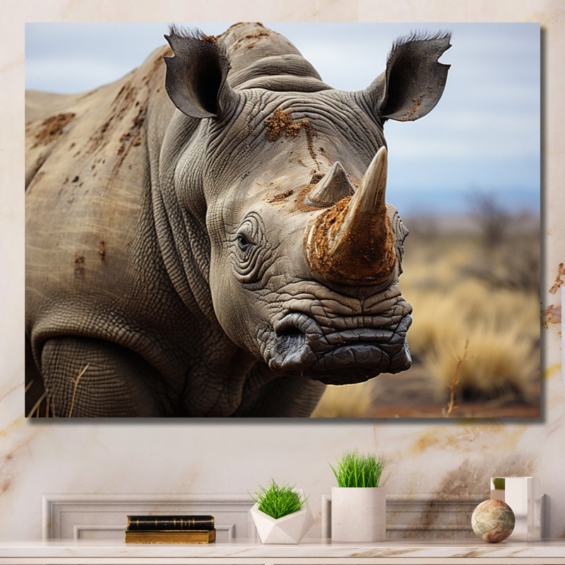 Rhinocéros, portrait monochrome, H 12 po x l 20 po x P 1 po, Toile tendue