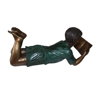 Statue de bronze en bronze pour lire un garçon - L 24 po x l 10 po x H 11 po