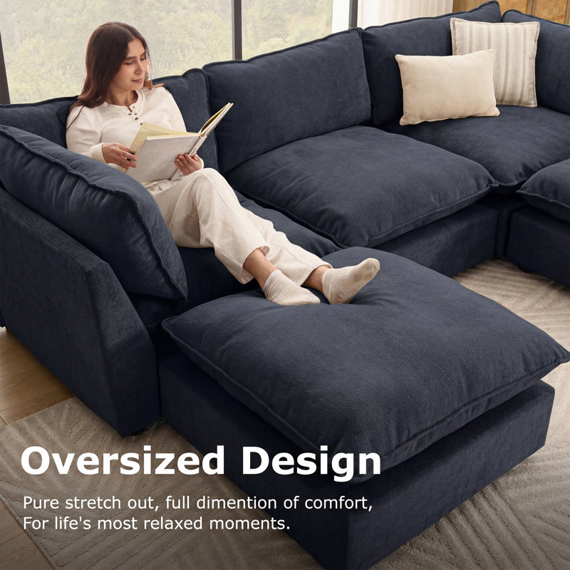 Canapé modulaire Annamaria, Chenille bleu foncé
