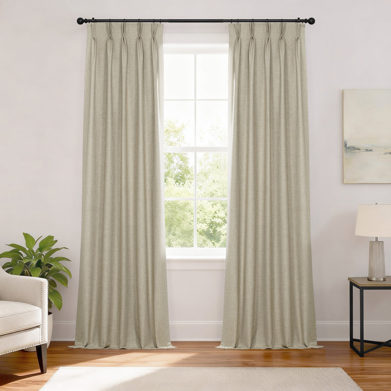 Solid Performance Linen French Pleated Thermal Blackout Curtains for Bedroom & Living Room Curtains Single Panel, Light Beige