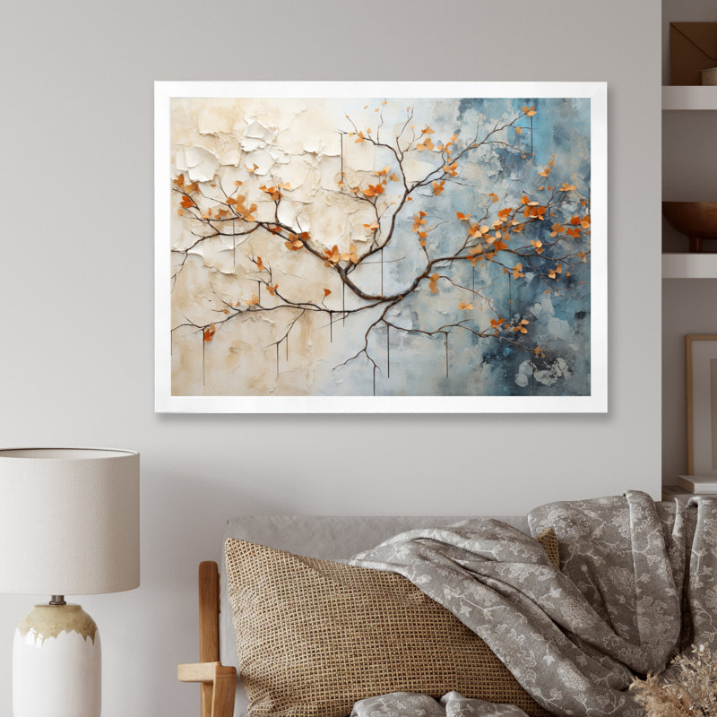 Érable orange sarcelle brillant braise IV sur toile, H 30 po x l 40 po x P 1,5 po, Cadre photo blanc