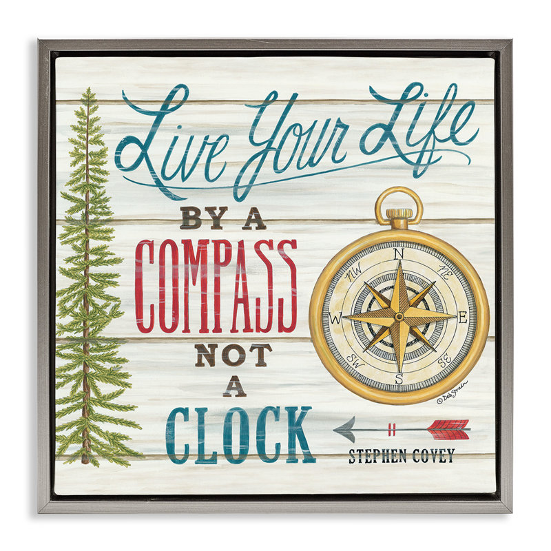 «Rustic Compass Adventure», art mural encadré sur toile flottante par Deb Strain, Cadre flottant gris lustré