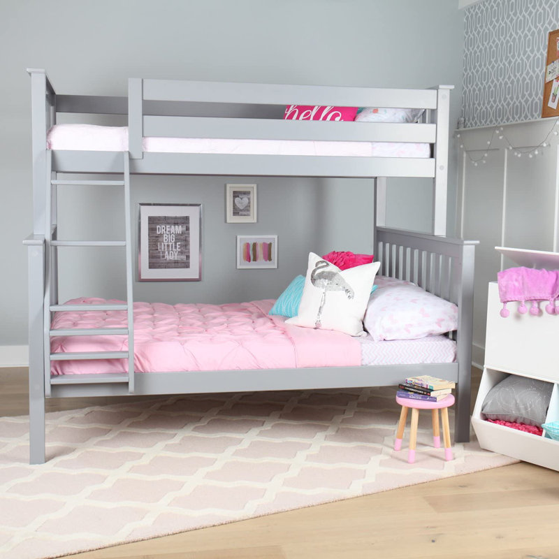 Lit superposé standard en bois massif, gris, Simple sur double
