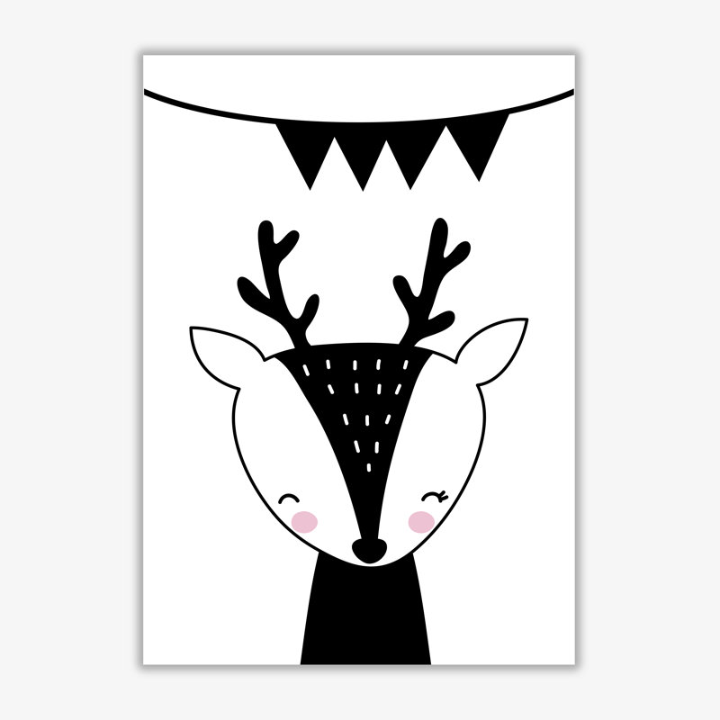 Scandi Black Deer With Banner - Print, No Frame, 30 cm H x 21 cm W x 1 cm D