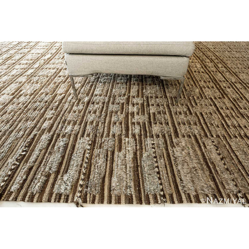 Modern Distressed One-of-a-Kind Rectangle 10'1" X 13'7" New Age Area Rug in Brown