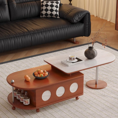 Medieval style retractable solid wood coffee table