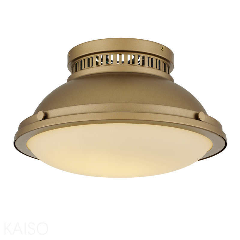 Plafonnier encastré en laiton poli 2 lumières 2 lumières, 8" H x 14" W x 14" D, Brushed Brass, 2 Lights