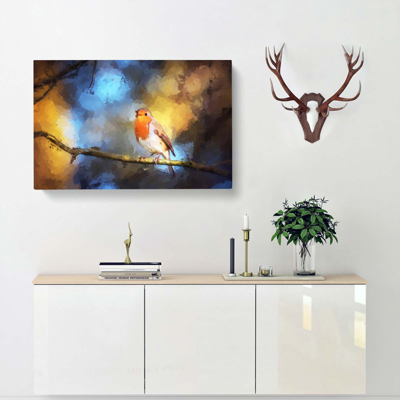 Robin Bird In A Tree In Abstract, 60cm H x 91cm W x 3cm D