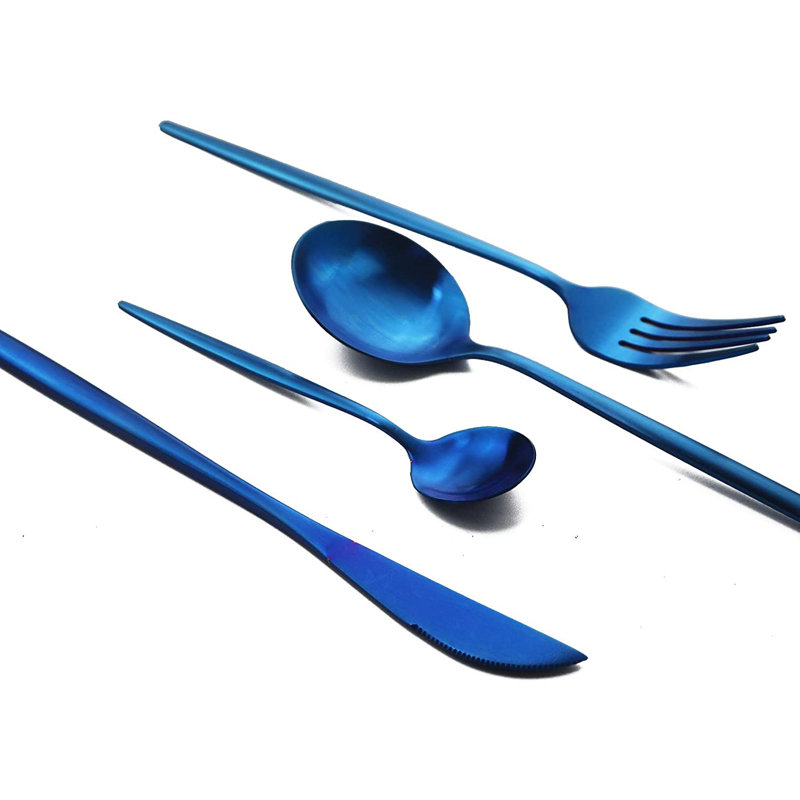 Everly Quinn Stainless Steel Flatware Set - Service for 6, Blue