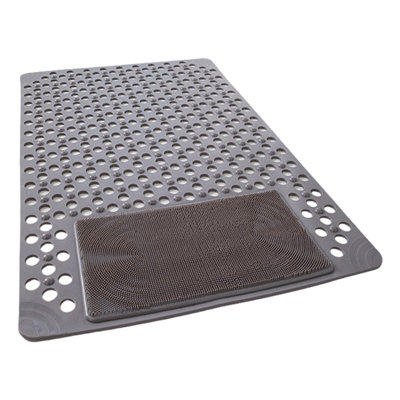  Shower Mat Non-Slip Bath Mat for Tub and Shower Stall, Machine Washable Bathtub Mat with Drain Holes, Suction Cups for Stand Up Showers, Bathroom Essentials (Gray)