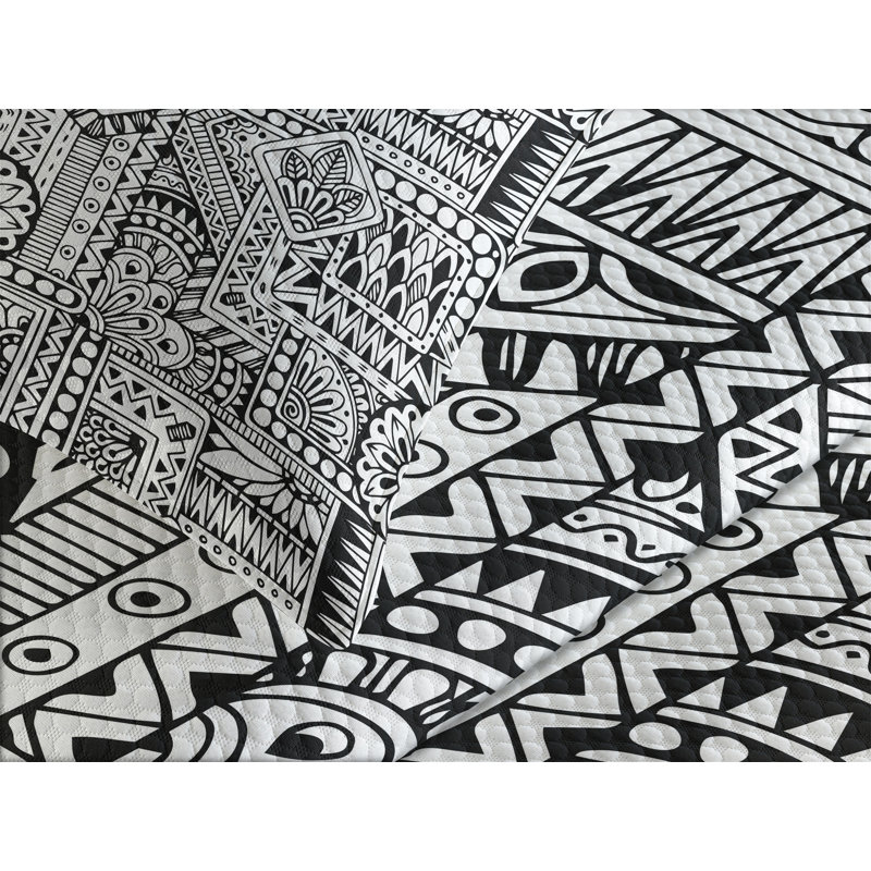 Ambesonne Hipster Bedspread Aboriginal Monochrome Forms Black White, King Coverlet/Bedspread + 2 Pillow Shams