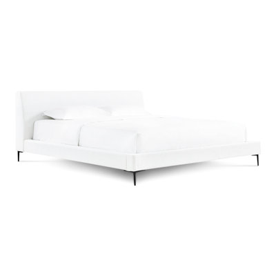 Mid Century Woven King Platform Bed, Solid Wood And Plywood Frame, Foam-Padded For Comfort, Flexible Slats Included, No Box Spring Required, Black Matte Stainless Steel Legs, 1.2 Inch Mattress
