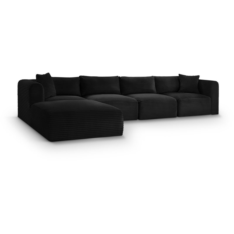 Canapé modulaire en L Carmean Performance, Tissu velours côtelé texturé noir
