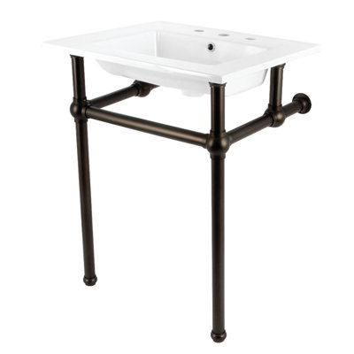 Kingston Brass Templeton 25-Inch Ceramic Console Sink with Brass Legs (8-Inch, 3-Hole)