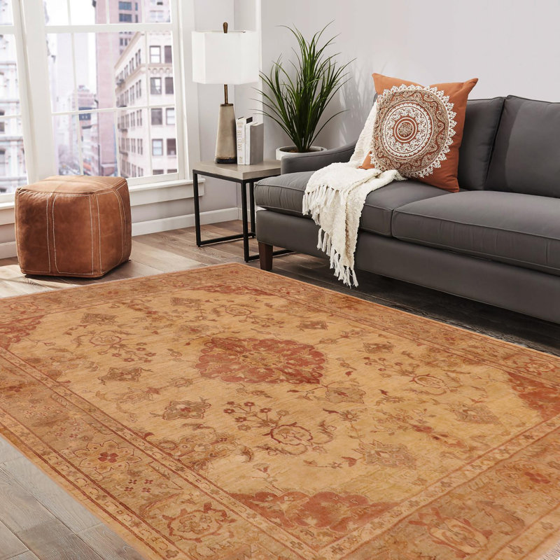 Tapis unique en laine noué à la main brun clair de 8 pi 2 po x 9 pi 8 po Abagail