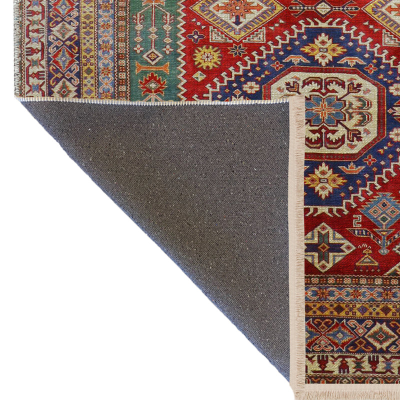 Tapis décoratif multicolore à motif frangé, Tapis de couloir 3 pi 3 po x 9 pi 10 po