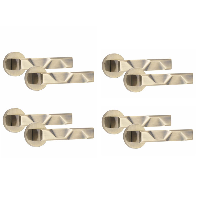 4 Pairs Modern Nova Design Premium Door Handles on Round Rose with 2.5" Latch and 1 Pair of Ball Bearing Hinges