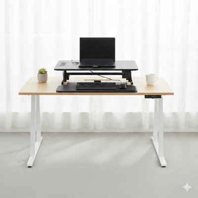  Convertisseur de bureau debout électrique noir 37,4 po avec tapis antifatigue, chargeur USB AC et plateforme de plateau