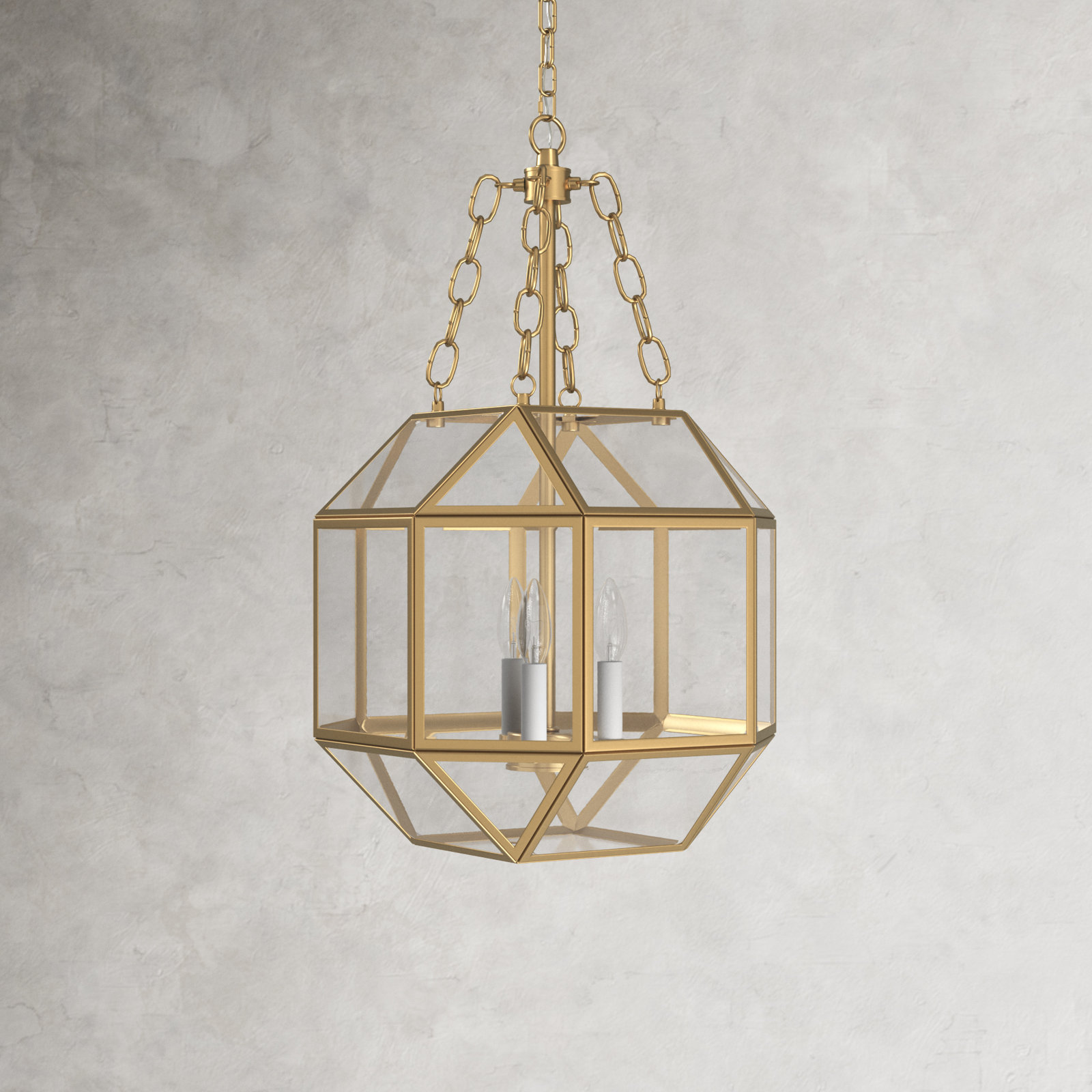 Reid 3 Light Glass Dimmable Pendant, 27.25" H x 18.5" W x 18.5" D, Satin Brass, Clear