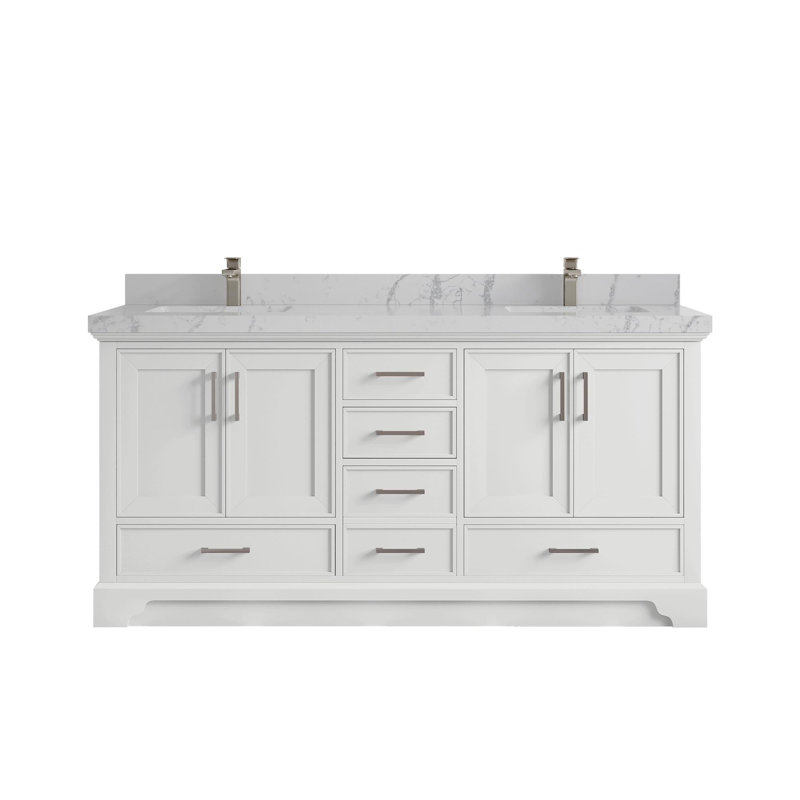 Meuble-lavabo double 72 po avec plateau en quartz Charlotte