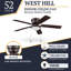 Ventilateur de plafond 52 po avec ensemble d'éclairage West Hill-1764130006