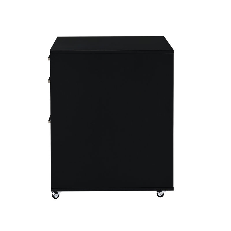 Classeur rectangulaire à 3 dossiers, finition noire lustrée, 45,7 x 55,9 x 71,1 cm (hauteur), sans assemblage, 28,1 kg, roulettes pour un déplacement facile, finitions et garnitures simples.