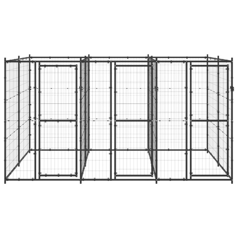 Lisbon Metal Kennel With Door, Silver, 180cm H x 330cm W x 220cm D