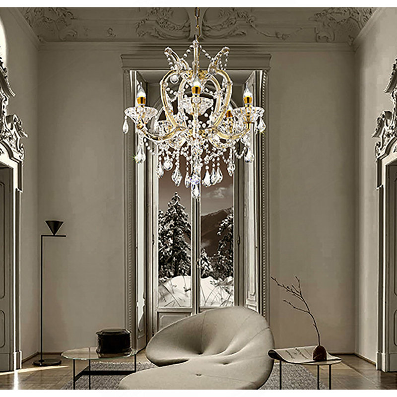 Lustre 22 pouces à 5 lumières en cristal doré Bella