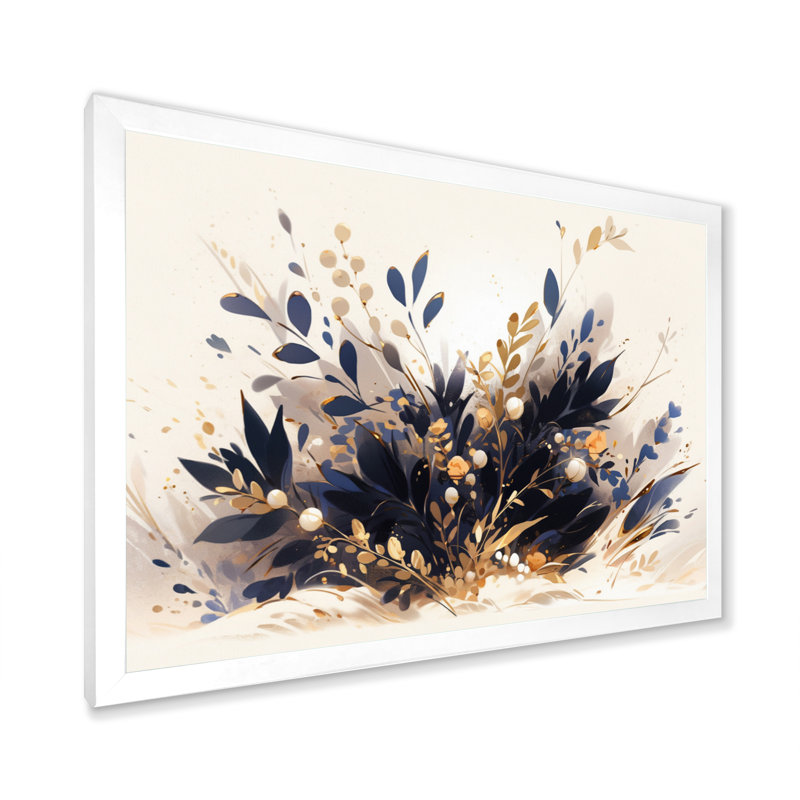 «Blue Gold Herbs Garden I» sur toile, Cadre photo blanc, H 34 po x l 44 po x P 1 po