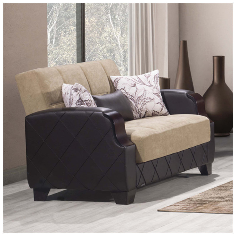 Causeuse convertible rembourrée avec rangement, Brown Fabric