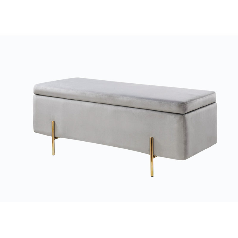 Mithra Velvet Upholstered Bench with Flip Top, Gray