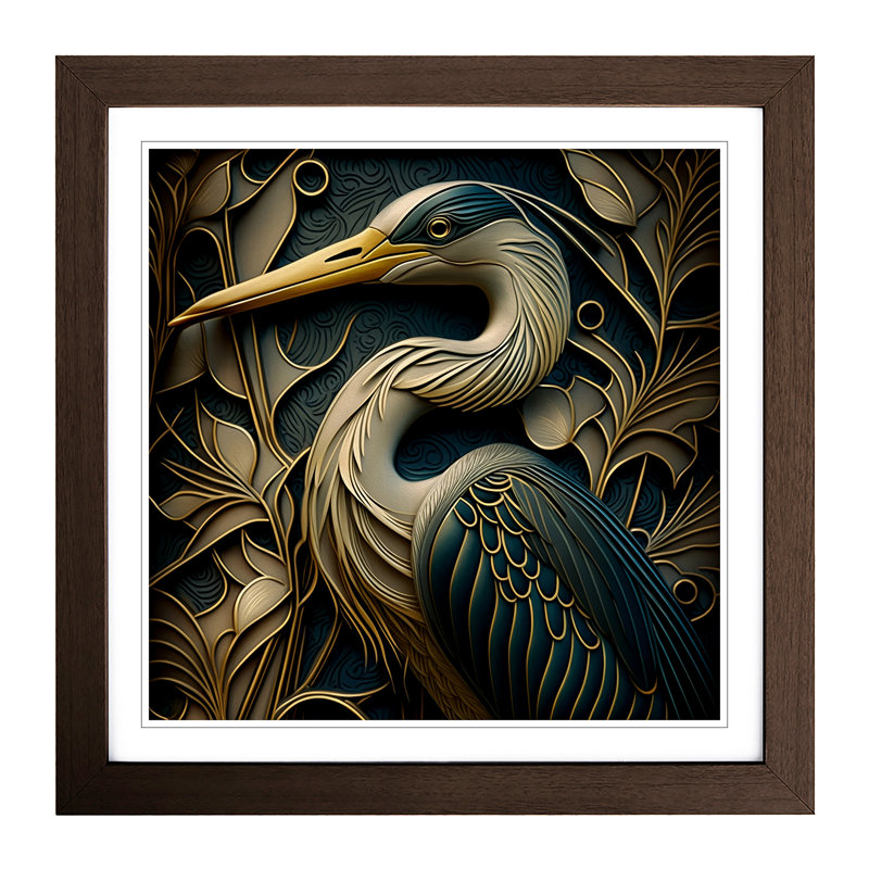 Heron Art Deco - Framed Print, Walnut