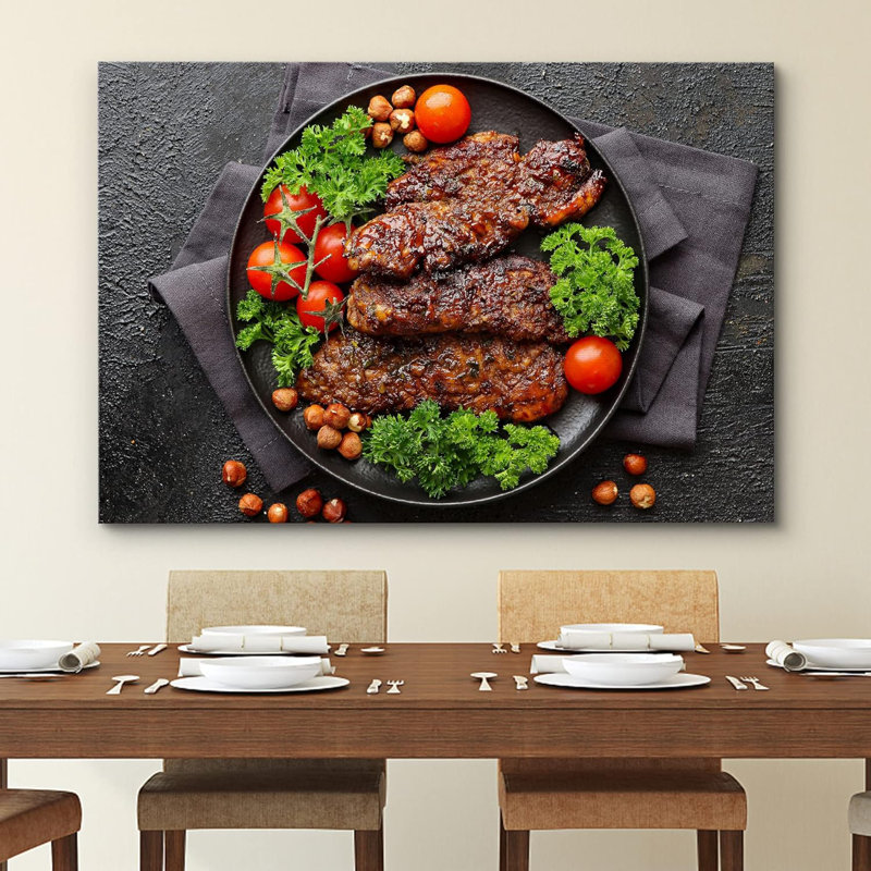Grille, sauce barbecue, steak, noisette, champignon, nourriture, et, cuisine, photographie, décoration murale, rustique