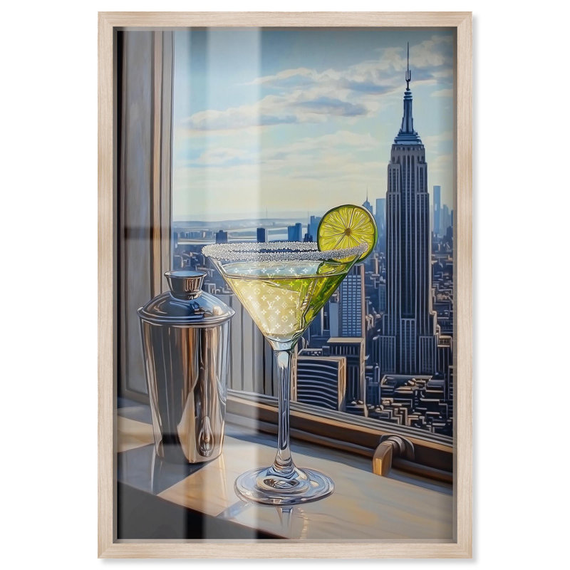 «Classy Drink in NYC Shadowbox Print» par Art Remedy, H 55 po x l 37 po, Crème, crème