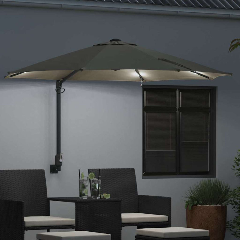 Garden Parasol with LED Strip Lights Manual Polyester and Steel Solar, Beige, 148cm H x 248cm W x 248cm D